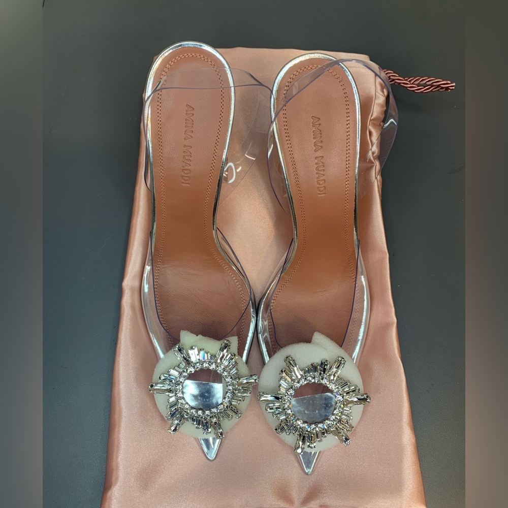 Brand new pair of Amina Muaddi Begum heels. Size 36, can fit size 36.5 as well.